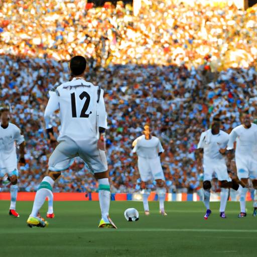 Bức ảnh của Cristiano Ronaldo thực hiện một quả phạt trong một trận đấu