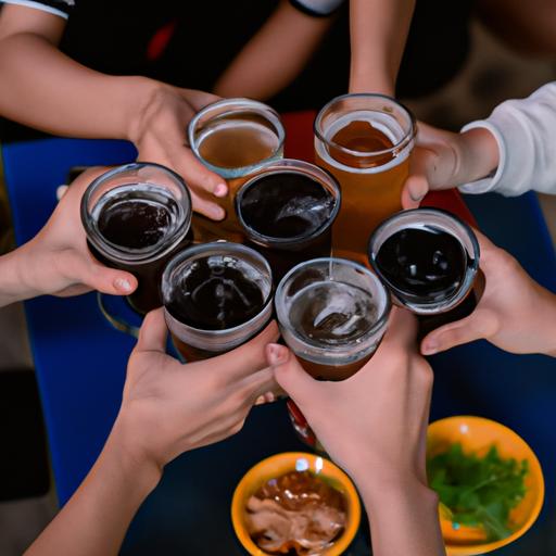 Nhóm bạn thưởng thức trận đấu tại quán cafe bóng đá Đà Nẵng với nhiều loại đồ uống trên bàn.