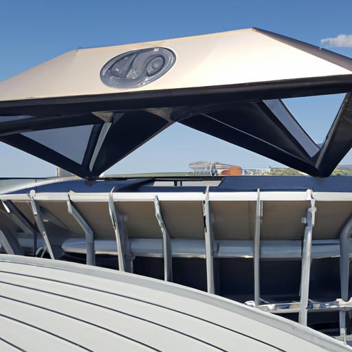 Sân vận động bóng đá với logo khổng lồ trên mái nhà