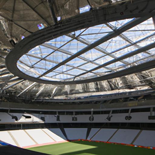 Một khung cảnh toàn cảnh của một sân vận động có mái che có thể thu gọn được.